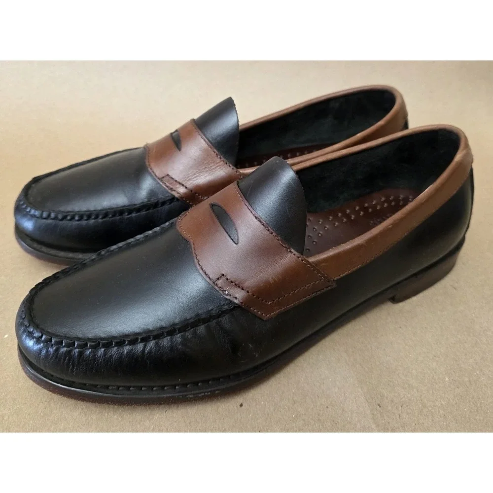 G.H. Bass Weejuns Sz 9.5 D Carl Slip-On Leather Belk 125 Dress Shoes Black Brown